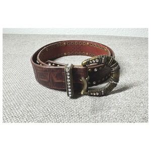 Hyde Collection‎ Belt Women L Brown Embossed Studded Rhinestone Boho Festival